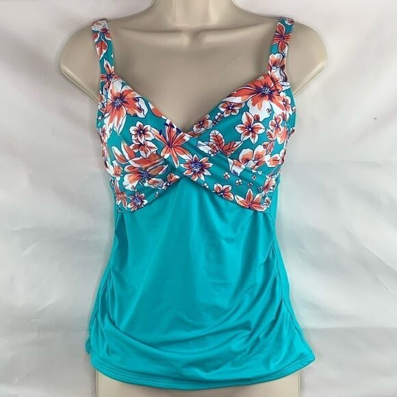 Lands End Underwire Wrap Tankini Top Aqua NWT - Picture 3 of 8